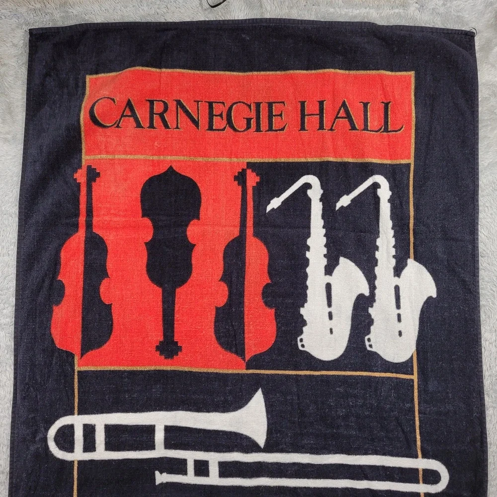 Carnegie Hall Centennial Beach Towel Black Red Music Instruments 31x59